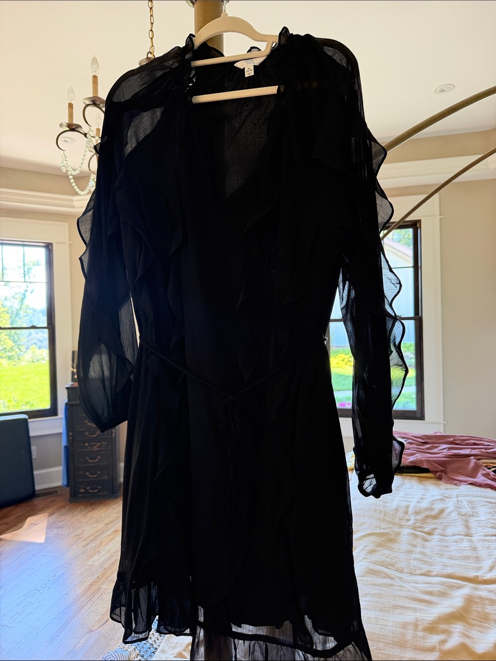 Black Sheer Ruffle Wrap Dress